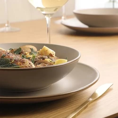 Gibson Home Chiswick House 16-Piece Stoneware Dinnerware Set for 4 | Beige with Wax Relief Rim, Dishwasher Safe thumbnail 2