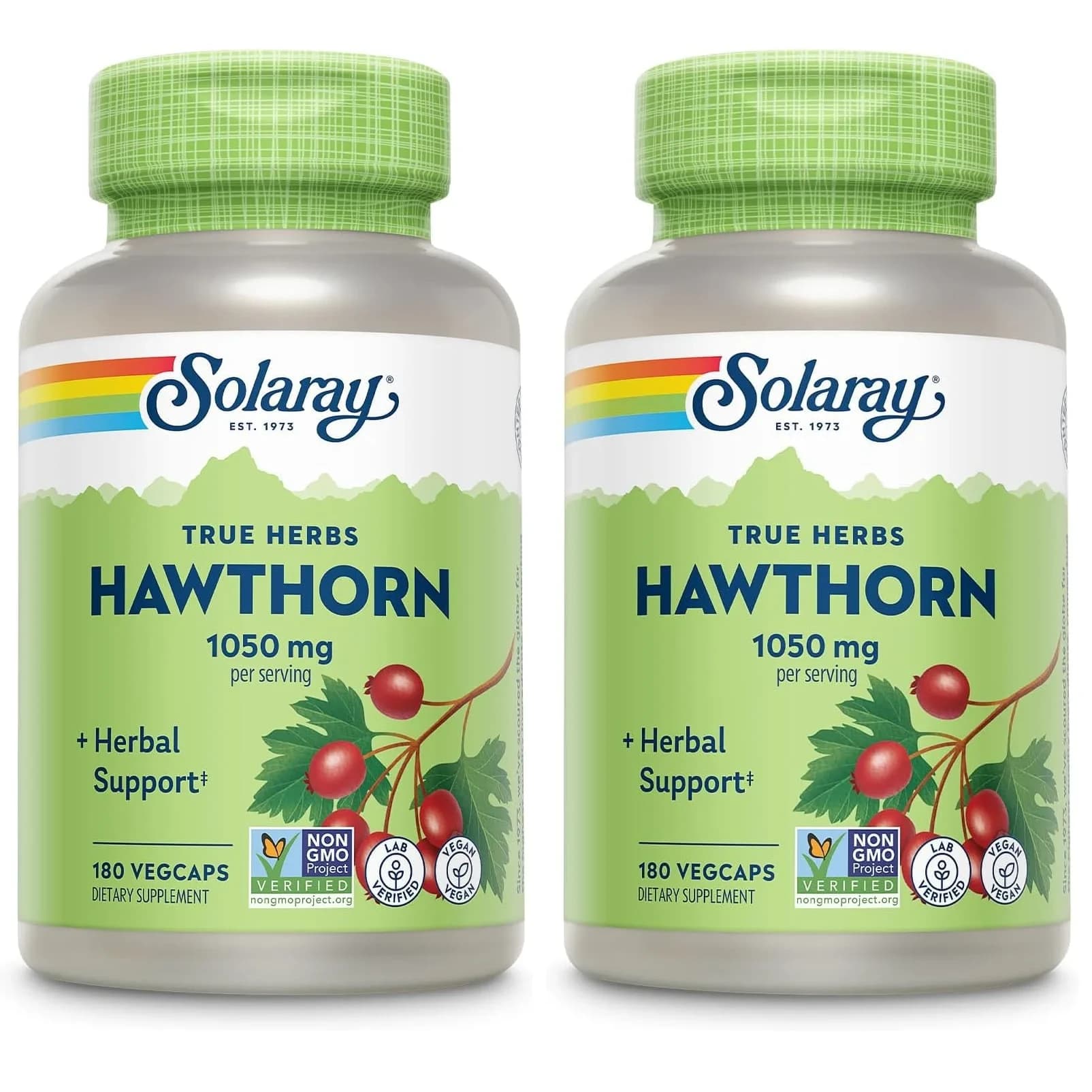 SOLARAY Hawthorn Berry Capsules 1050 mg | 360 VegCaps (Pack of 2) | Vegan, Non-GMO Herbal Supplement — No Color