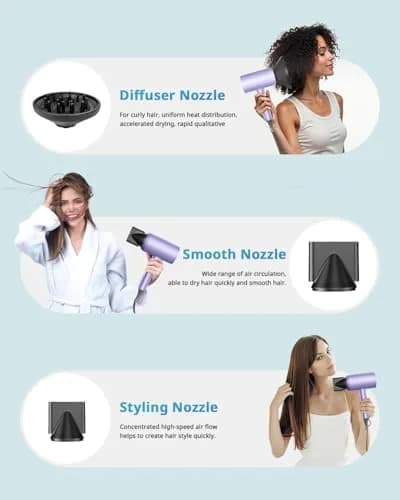 SHRATE Professional Ionic Hair Dryer with Diffuser & Nozzle | Low Noise, 1800W, Aluminum | Travel & Home Use thumbnail 4
