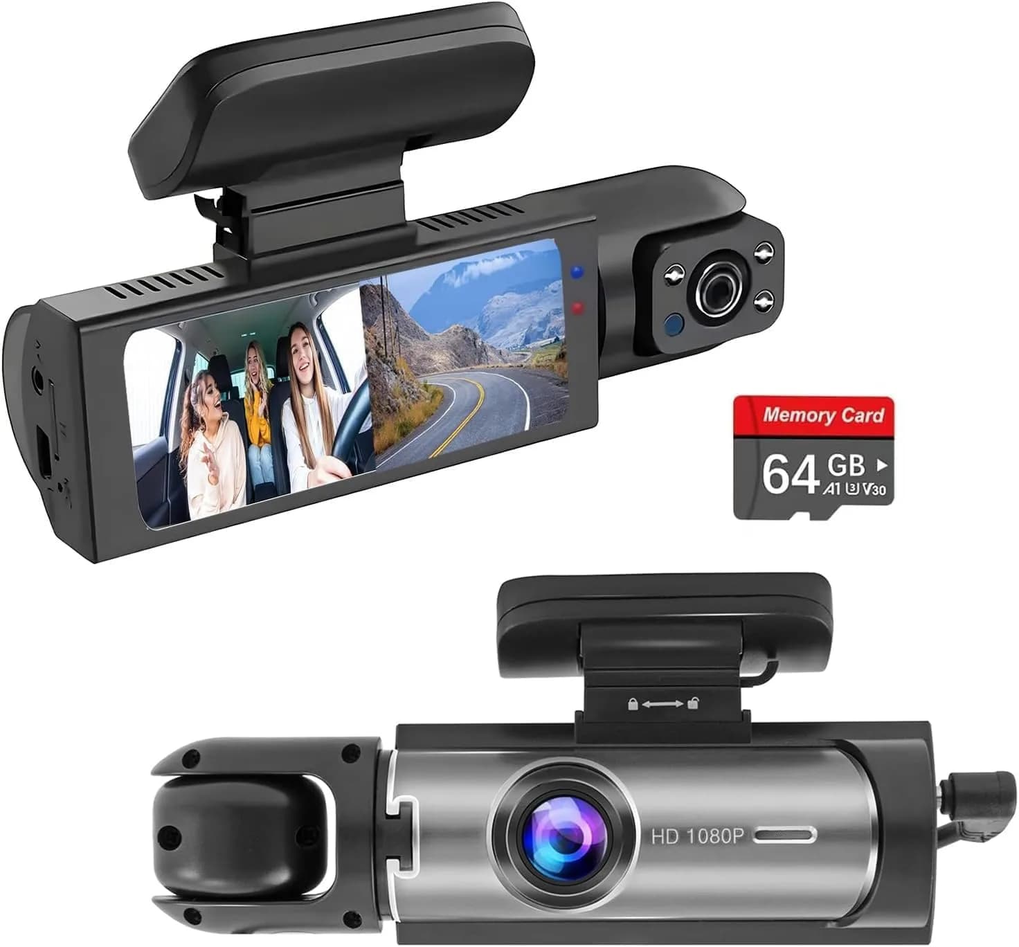 Wagoyo Dashcam Front and Inside | 1080p Night Vision Wide Angle 3.16 Inch IPS Screen