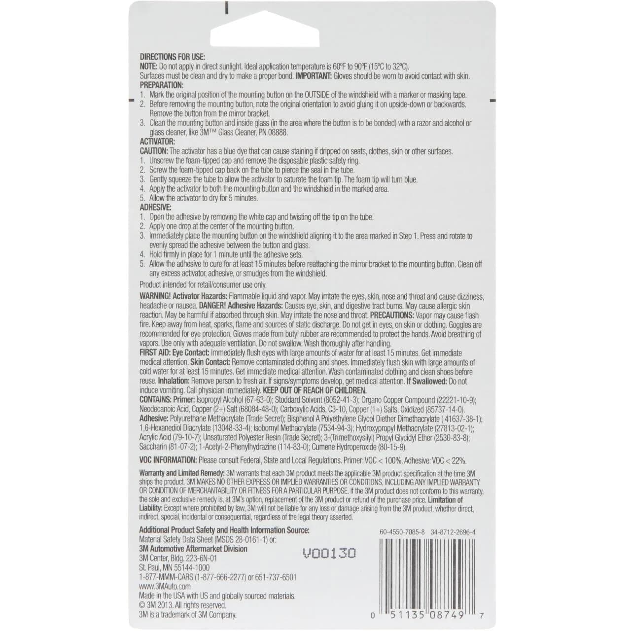 3M High-Bond Rearview Mirror Adhesive 2-Pack 0.02 fl oz Each (1.2 mL Total) | Securely Attaches Mirror Brackets - view 4