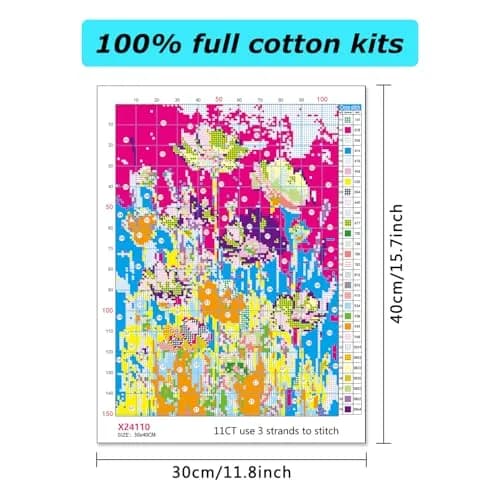 MBNTJHT Wild Flowers Stamped Cross Stitch Kit 30x40cm (11CT) | Easy Beginner Embroidery Art Craft thumbnail 2