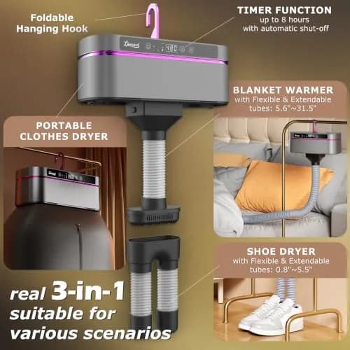 Ljusved 3-in-1 Portable Clothes Dryer and Shoe Dryer 1.65 kg (3.64 lb) | Fast Drying for Apartments and Travel thumbnail 2