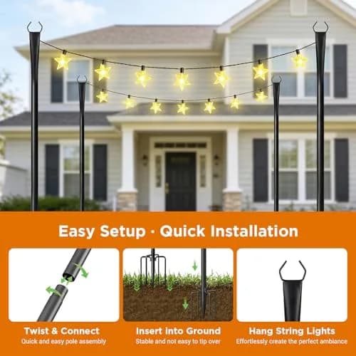 Litmustes 10FT String Light Poles | Heavy Duty Outdoor Steel Support, 4 Pack, Anti-Rust, Garden & Patio thumbnail 4