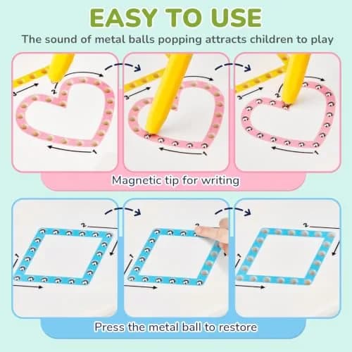 GAMENOTE Magnetic Shapes and Lines Tracing Board with Stylus | 22.8 cm x 24.5 cm (9.5 x 9.6 Inches) thumbnail 4