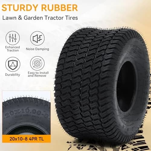 YINTATECH 20x10-8 Lawn Mower Tires Set of 2 | 4-Ply Tubeless for Lawn & Garden Vehicles thumbnail 3