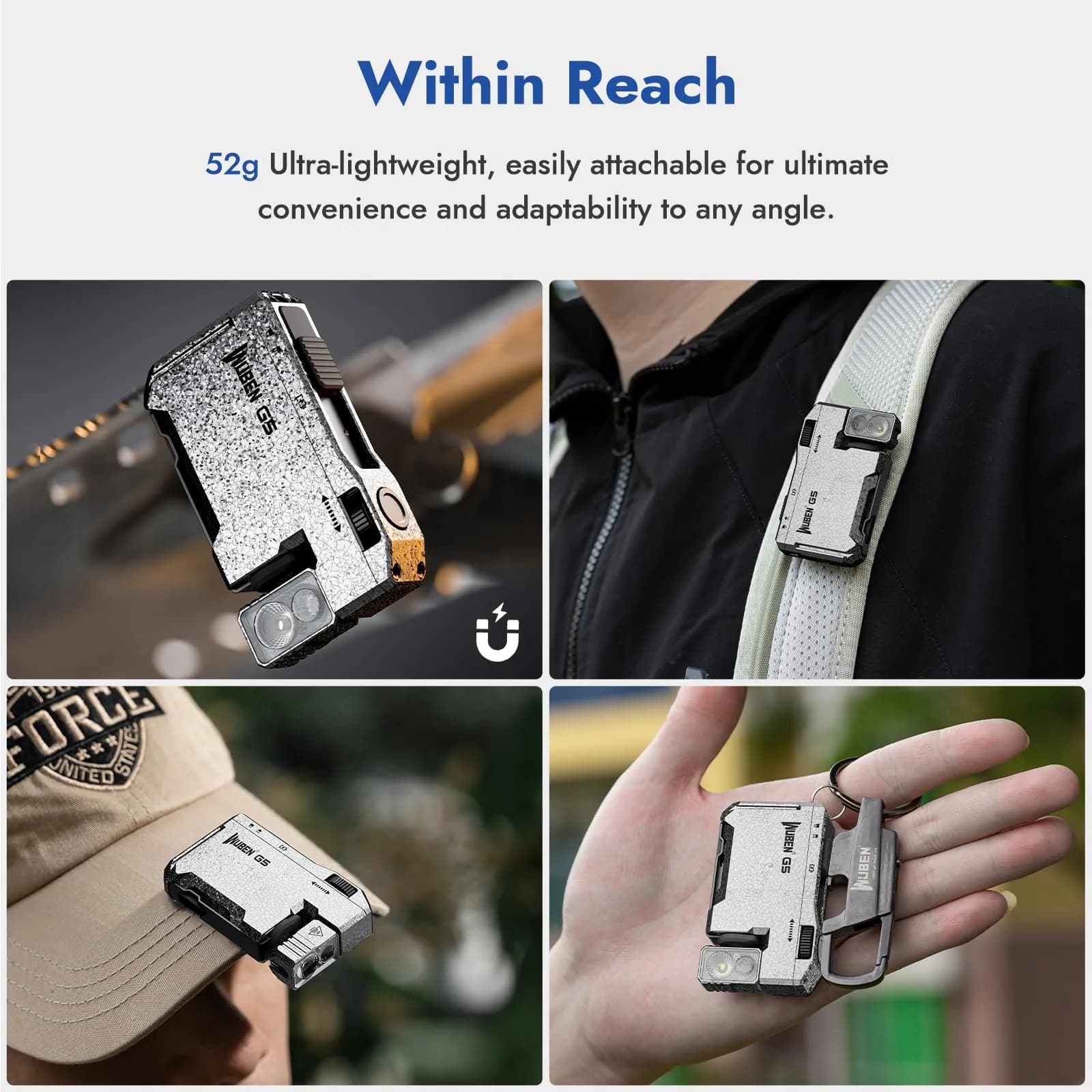 WUBEN G5 EDC Flashlight Magnetic Keychain Rechargeable Mini Pocket Flashlight 400LM Dual Light Sources RGB Light Portable Flat Flashlight for Outdoor Home Emergency (Ice Crack) - view 9