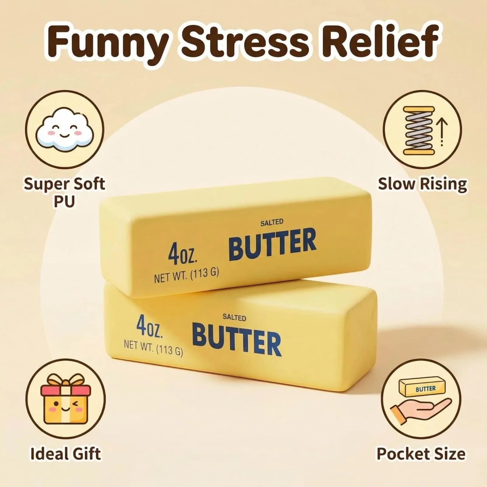 Generic Pink Butter Stick Squeeze Stress Toy - 1 Piece | Realistic Slow Rebound PU Foam for Kids - view 2