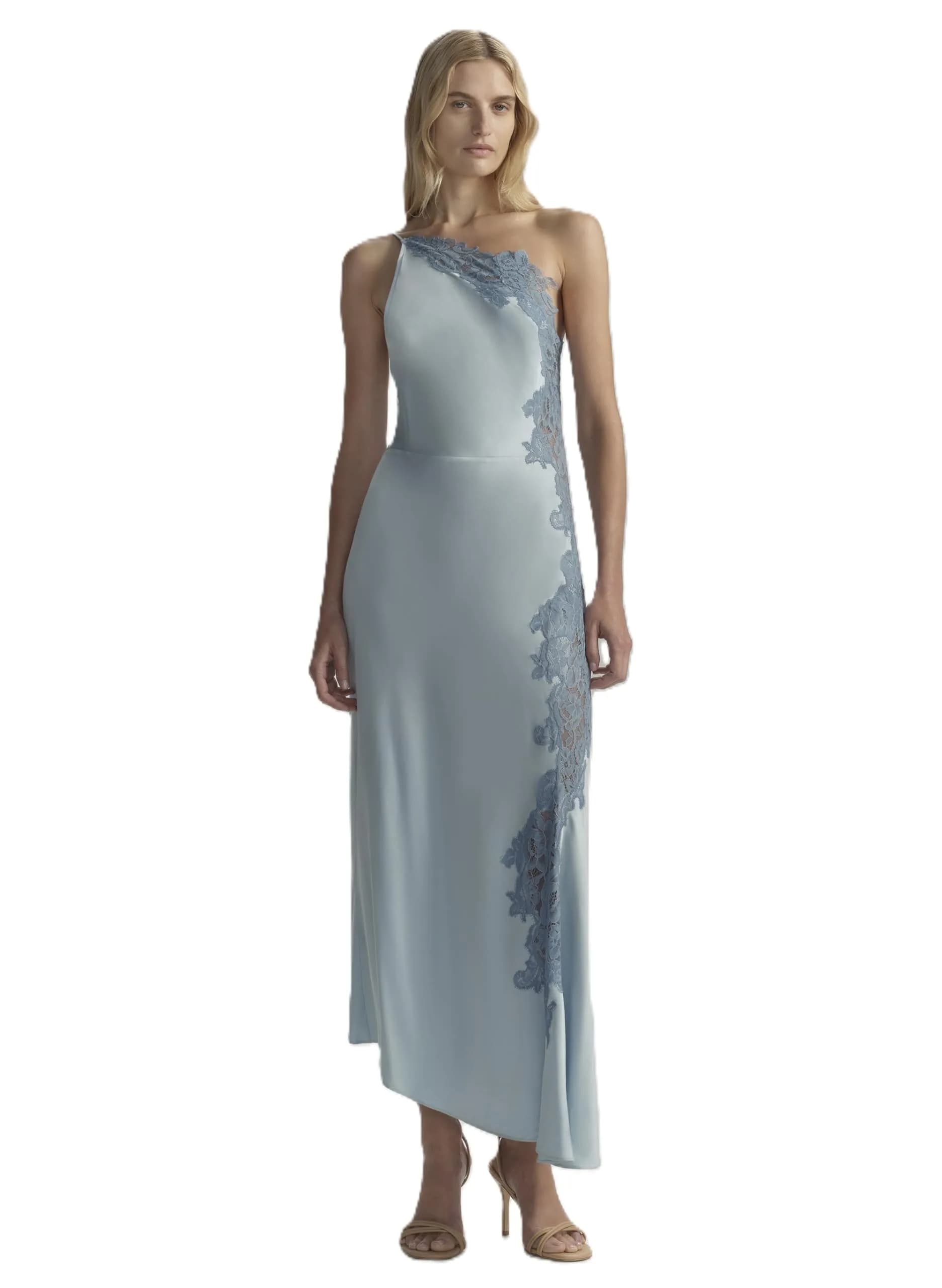 ALC Lou Dress, Delphinium Blue/French Blue, 00 | Vivid Viscose, One-Shoulder Midi