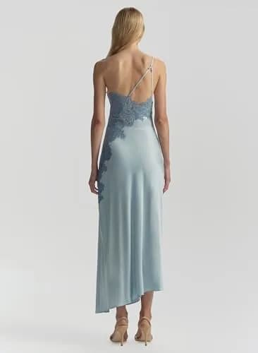 ALC Lou Dress, Delphinium Blue/French Blue, 00 | Vivid Viscose, One-Shoulder Midi thumbnail 2