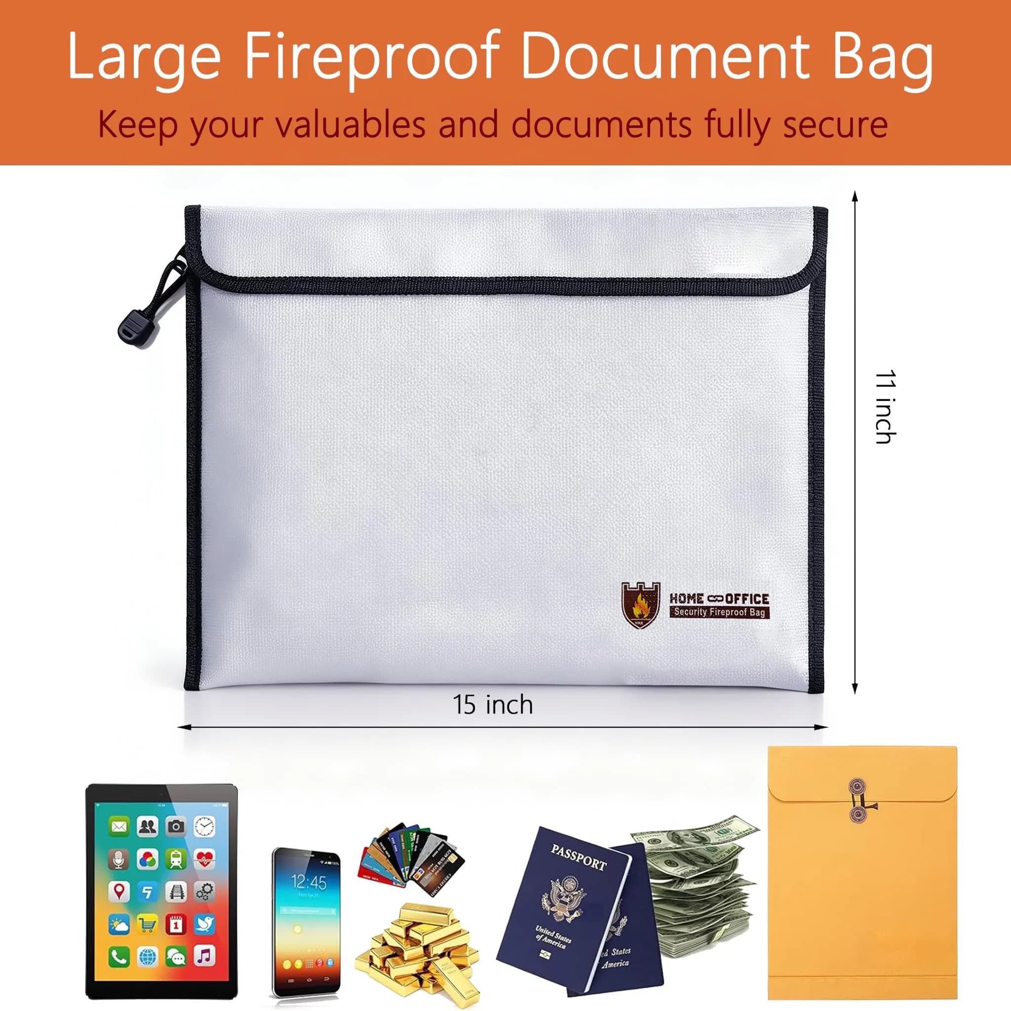 Geban Extra Large Fireproof Document Bag 38cm x 28cm (15''×11'') | Protects Valuables from Fire & Water - view 2