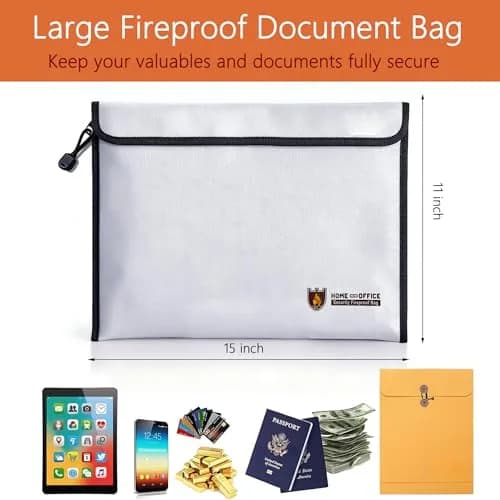 Geban Extra Large Fireproof Document Bag 38cm x 28cm (15''×11'') | Protects Valuables from Fire & Water thumbnail 2
