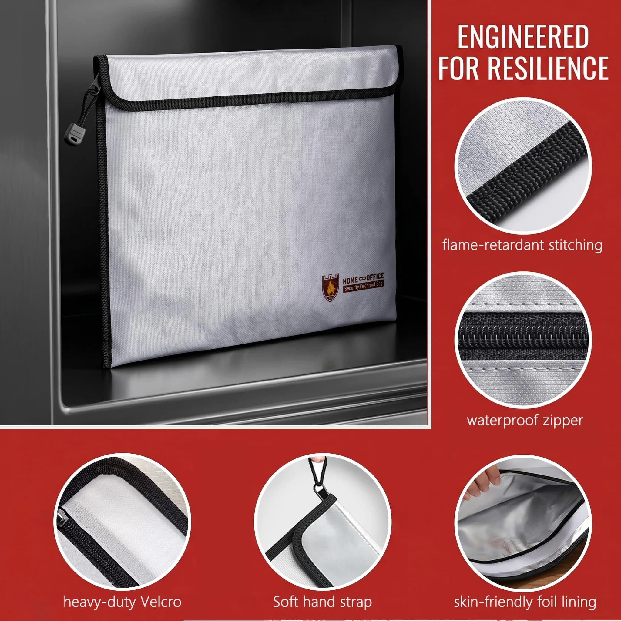 Geban Extra Large Fireproof Document Bag 38cm x 28cm (15''×11'') | Protects Valuables from Fire & Water - view 3