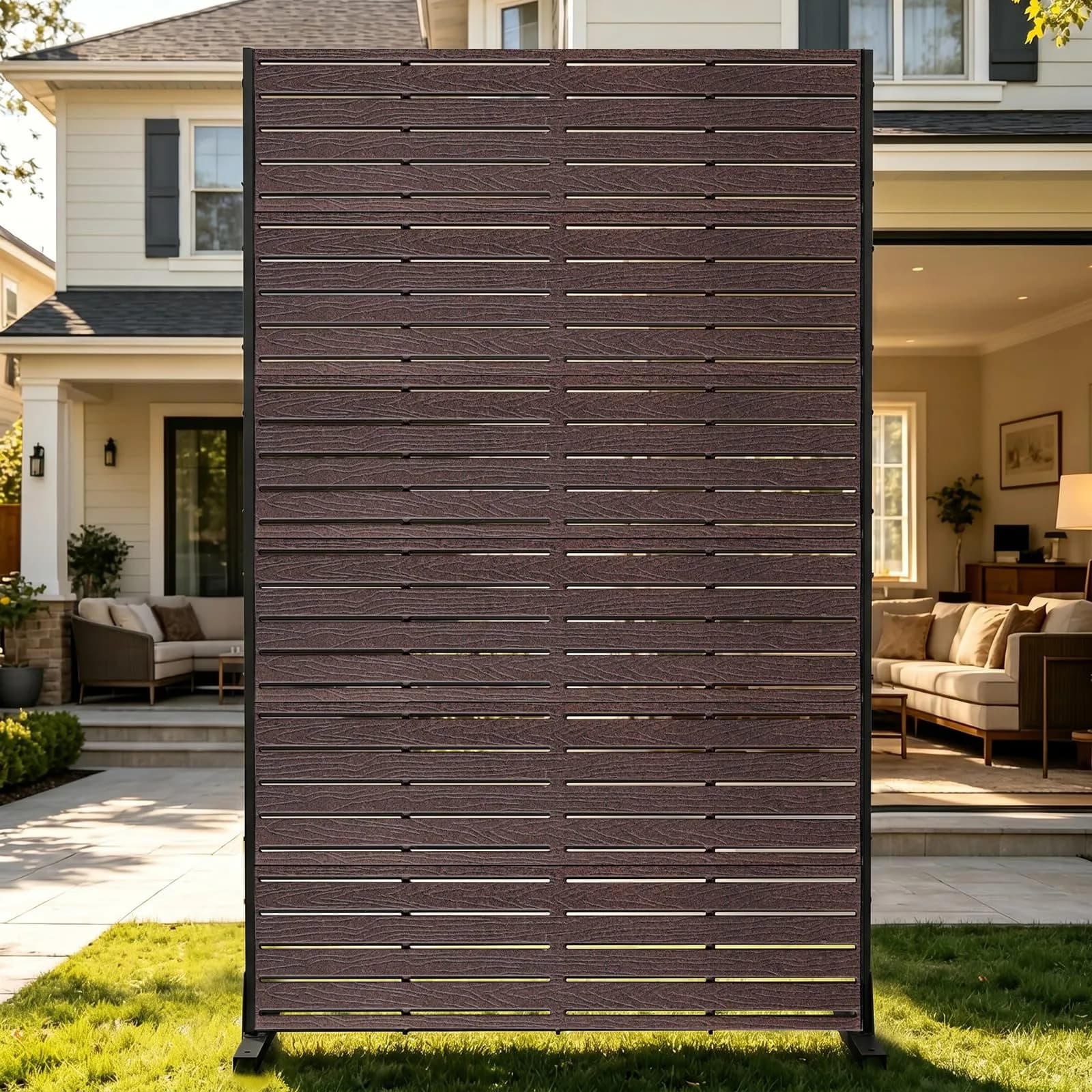 Diyfire Outdoor Privacy Screen 72" H HDPE Decorative Freestanding Privacy Panel, Sandblasting Louvered Weather-Resistant for Patio, Balcony, Backyard