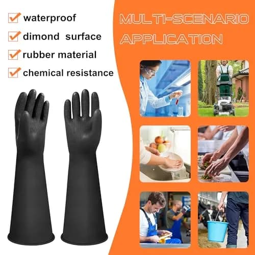 Nobgum 16" Chemical Resistant Rubber Safety Work Gloves | Large, 1 Pair, Black thumbnail 4