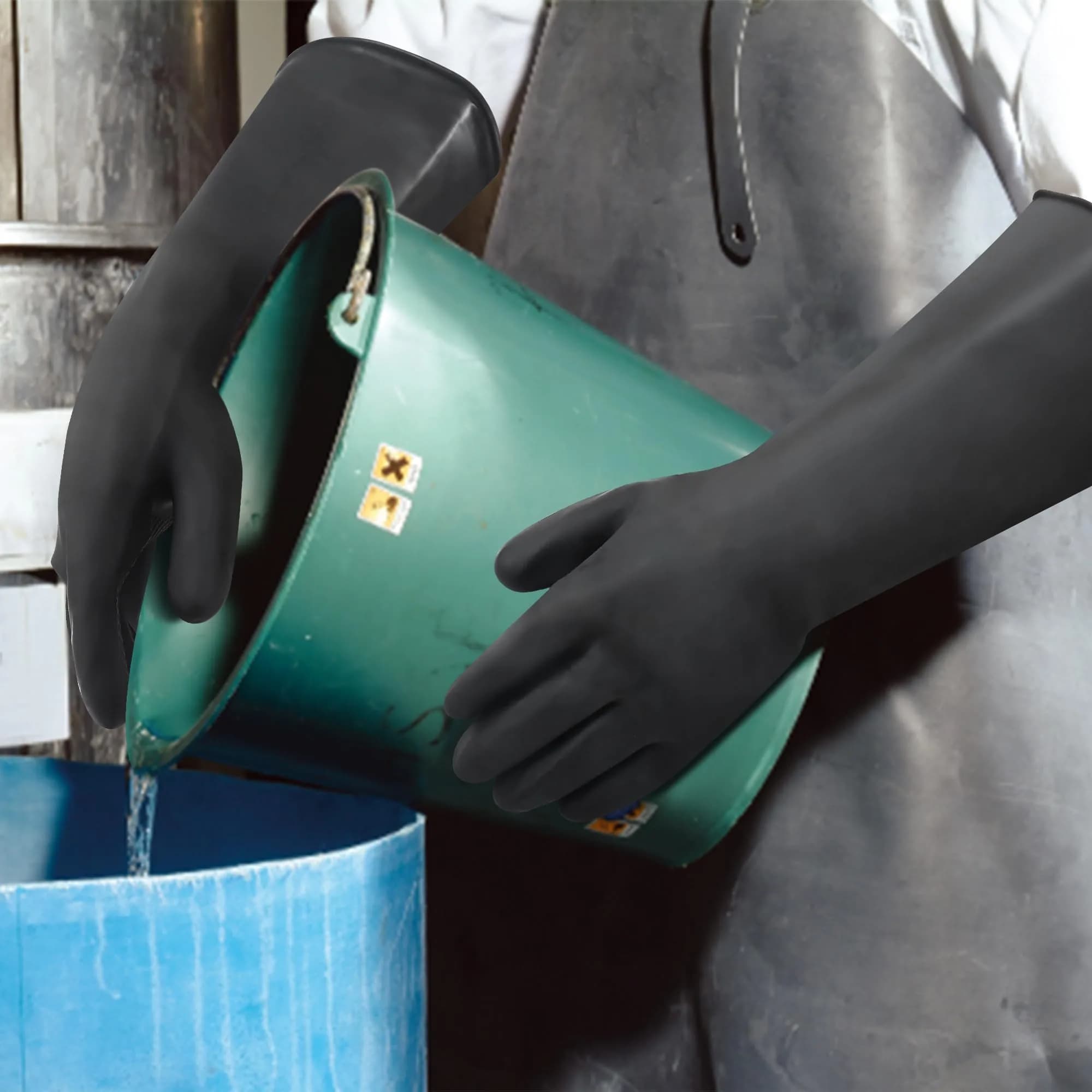 Nobgum 16" Chemical Resistant Rubber Safety Work Gloves | Large, 1 Pair, Black - view 5