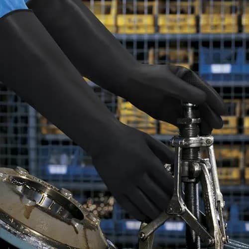 Nobgum 16" Chemical Resistant Rubber Safety Work Gloves | Large, 1 Pair, Black thumbnail 6
