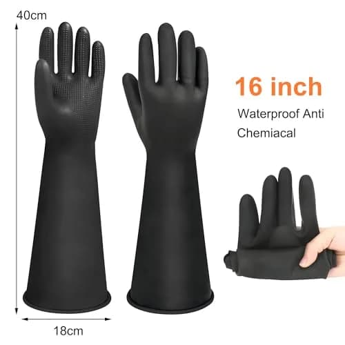 Nobgum 16" Chemical Resistant Rubber Safety Work Gloves | Large, 1 Pair, Black thumbnail 2