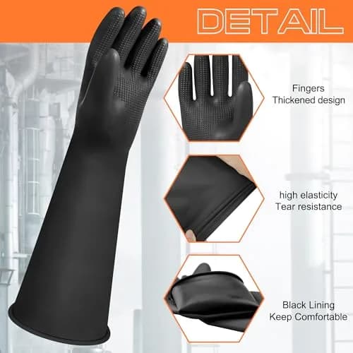Nobgum 16" Chemical Resistant Rubber Safety Work Gloves | Large, 1 Pair, Black thumbnail 3