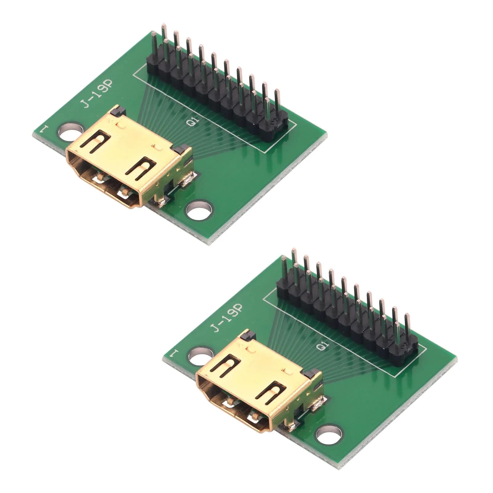 Teansic HDMI A Male to Female 19Pin Breakout Test Board (2-Pack) | Full 19 Pin Signal Breakout, Standard 2.54mm Pin Pitch — HDMI Female to Straight Pin