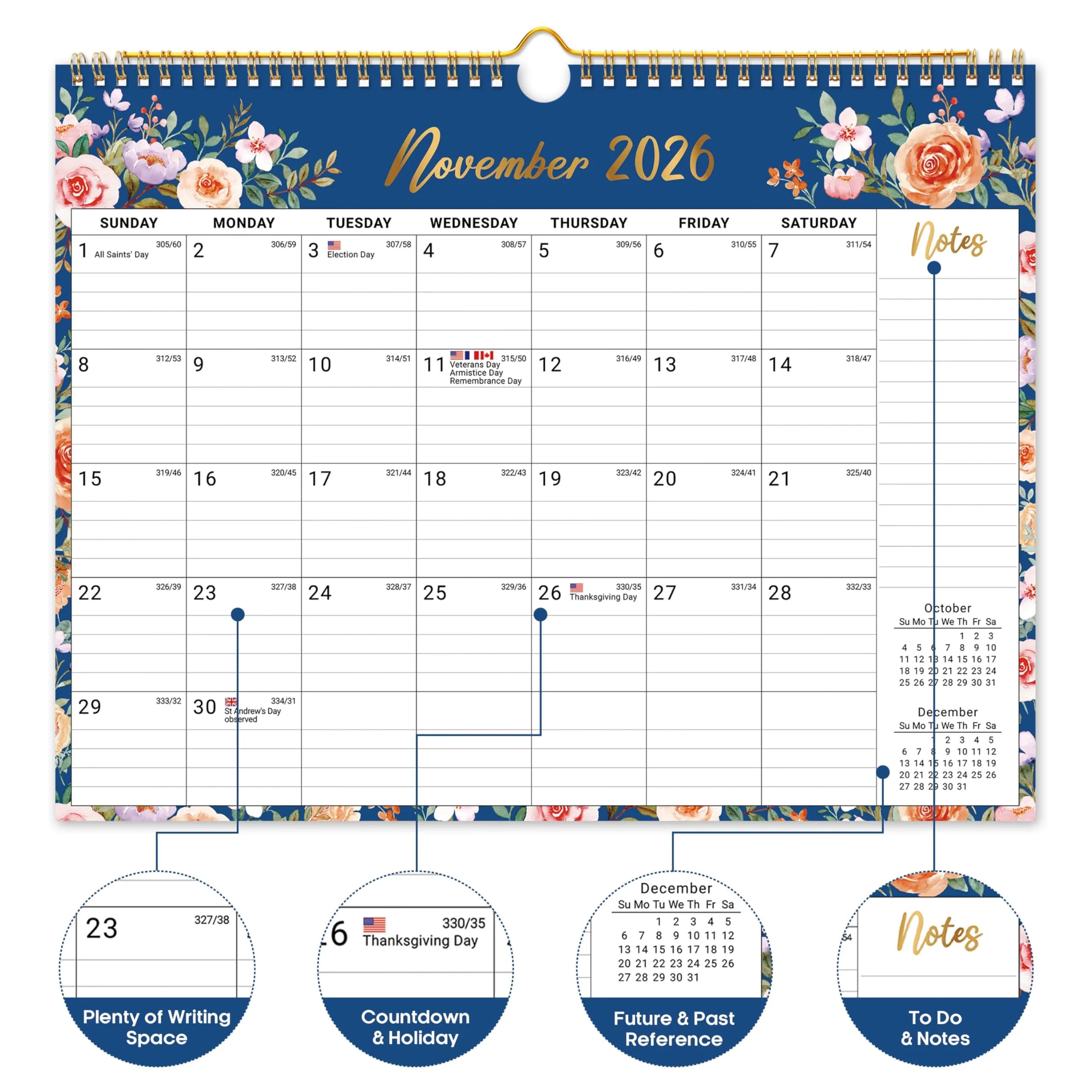 Taja Floral Wall Calendar 2026-2027 (11.5" x 14.7") | Organize Your Year with Premium Paper - view 2