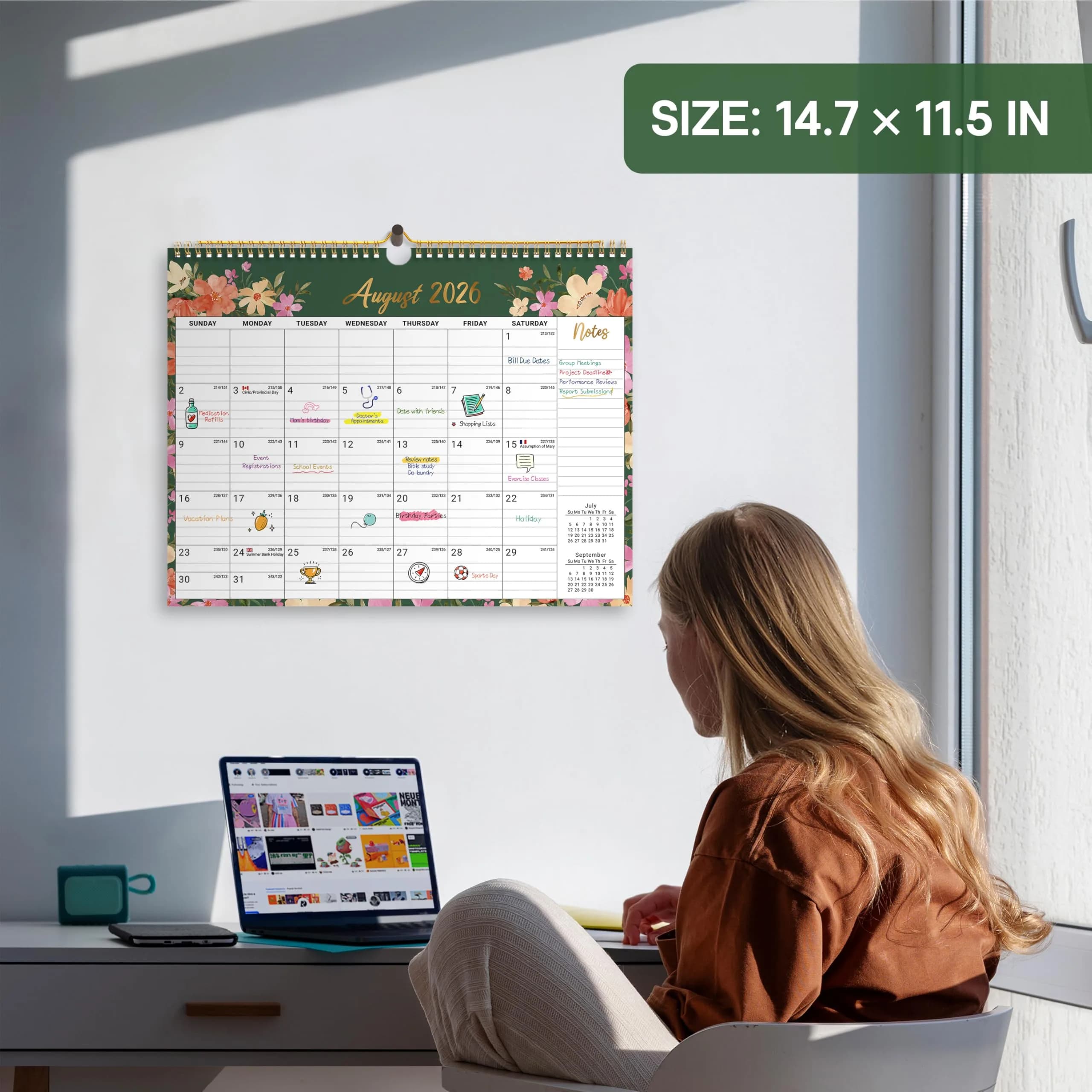 Taja Floral Wall Calendar 2026-2027 (11.5" x 14.7") | Organize Your Year with Premium Paper - view 4