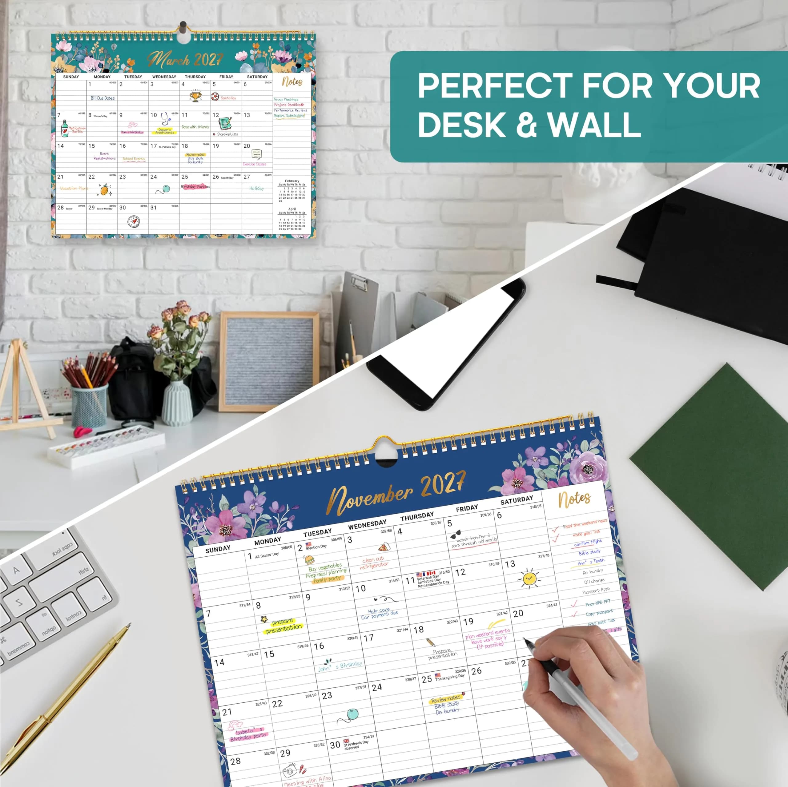 Taja Floral Wall Calendar 2026-2027 (11.5" x 14.7") | Organize Your Year with Premium Paper - view 6