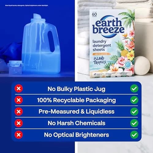 Earth Breeze Laundry Detergent Sheets Island Tropics 60 Loads | Concentrated Formula Eco-Friendly Biodegradable Value Pack thumbnail 5