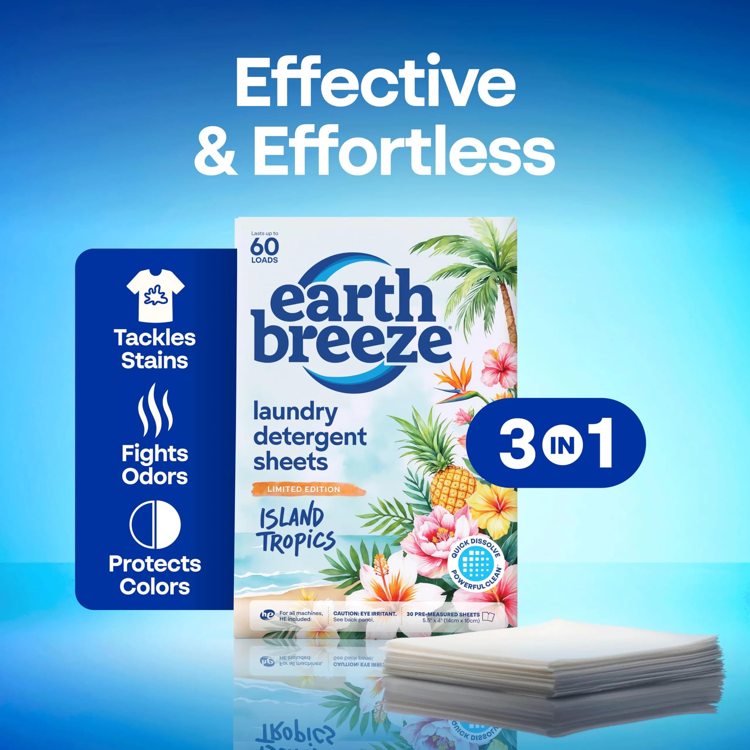 Earth Breeze Laundry Detergent Sheets - Island Tropics Scent, 30 Count | Eco-Friendly Liquidless Laundry Soap - view 3