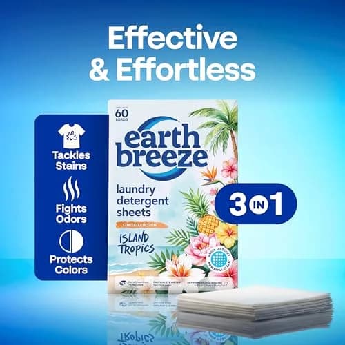 Earth Breeze Laundry Detergent Sheets Island Tropics 60 Loads | Concentrated Formula Eco-Friendly Biodegradable Value Pack thumbnail 3
