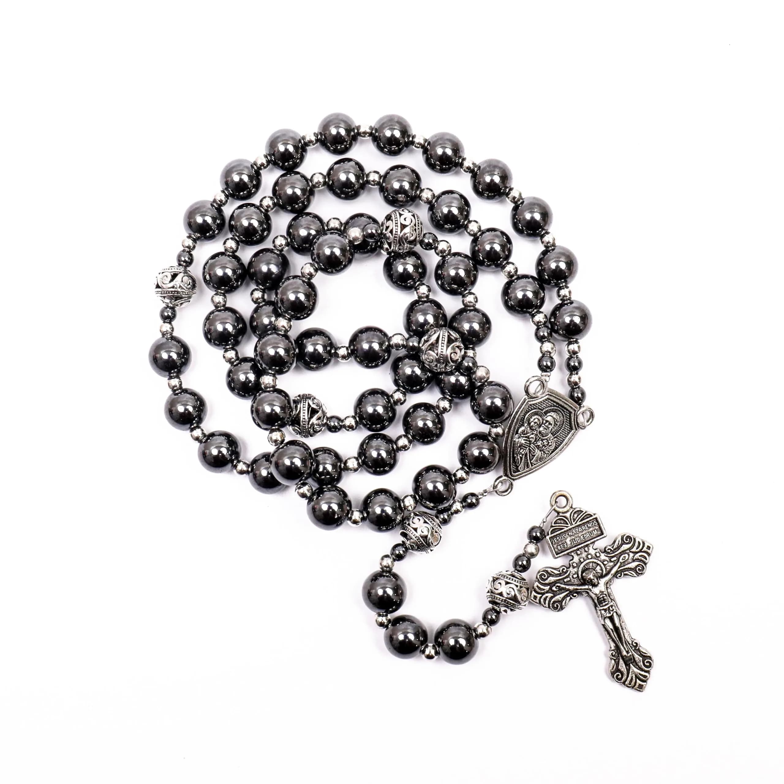 Nazareth Store Hematite Rosary Necklace for Men 50cm (20") | Devotional Strength & Spiritual Authority — Black