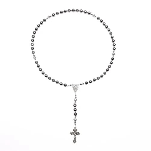 Nazareth Store Hematite Rosary Necklace for Men Black Stone Beads 50cm (20") | Traditional Saint Joseph Medal & Cross thumbnail 2