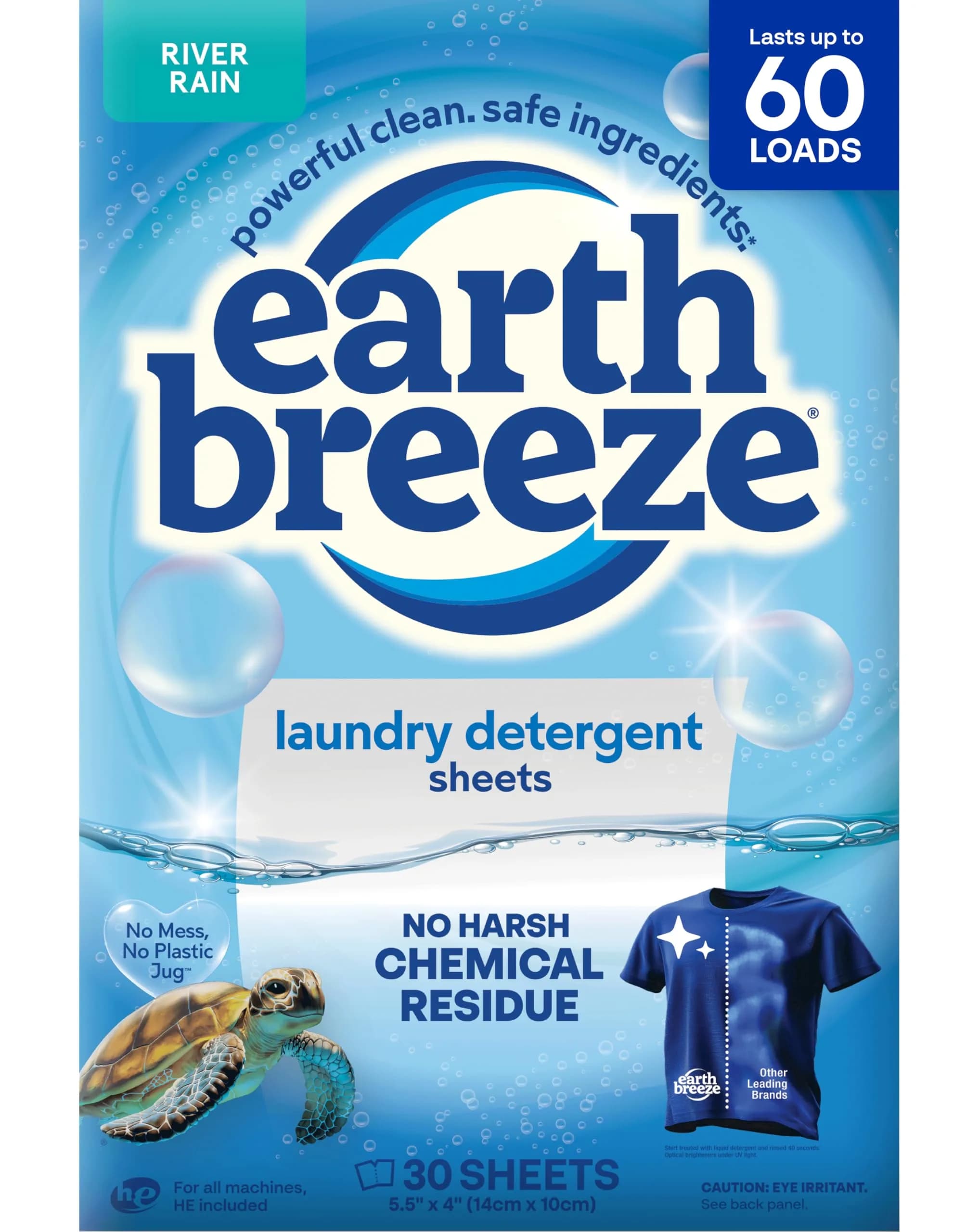 Earth Breeze Laundry Detergent Sheets River Rain Scent, 60 Loads | Eco-Friendly Biodegradable Laundry Detergent - main product image