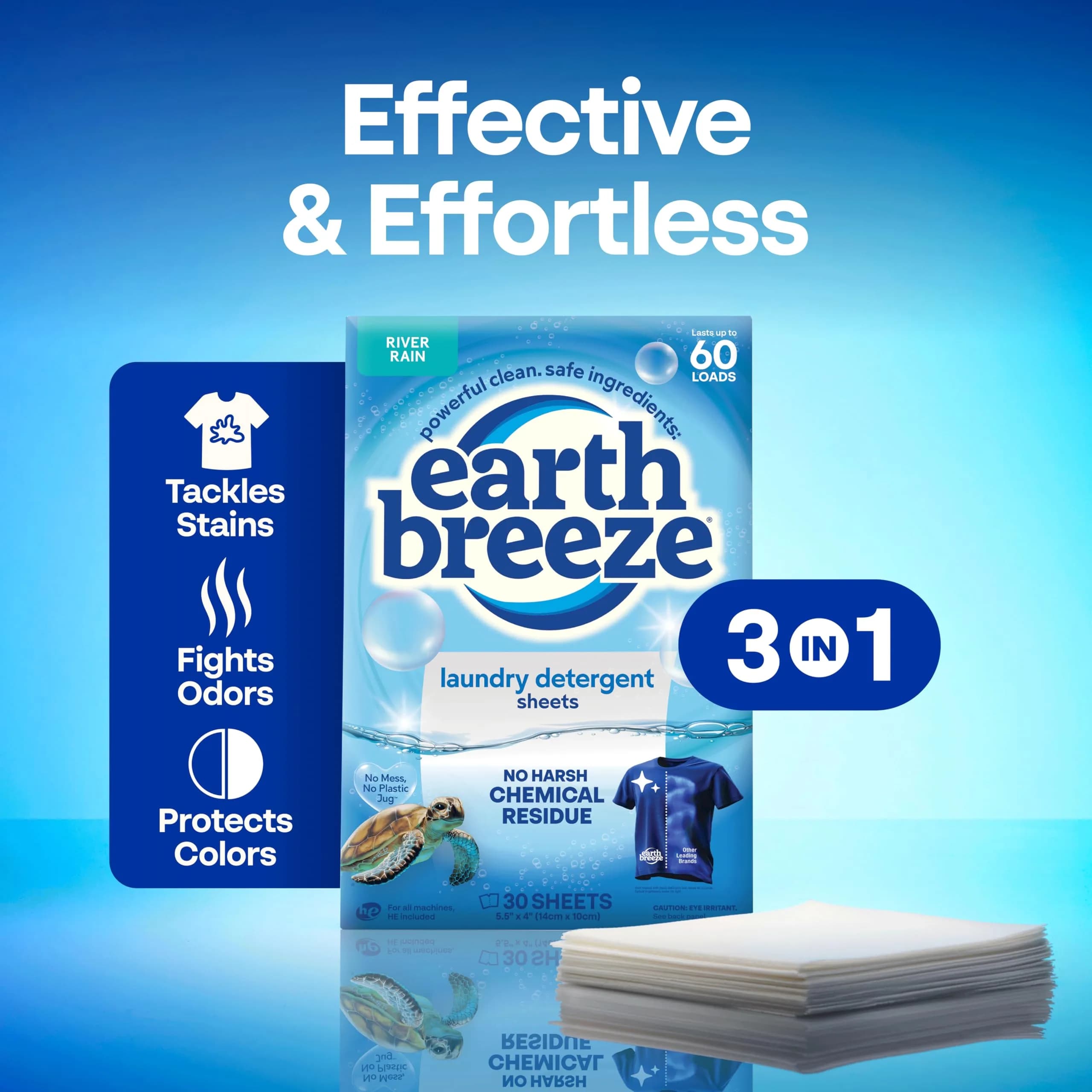 Earth Breeze Laundry Detergent Sheets River Rain Scent, 60 Loads | Eco-Friendly Biodegradable Laundry Detergent - view 3