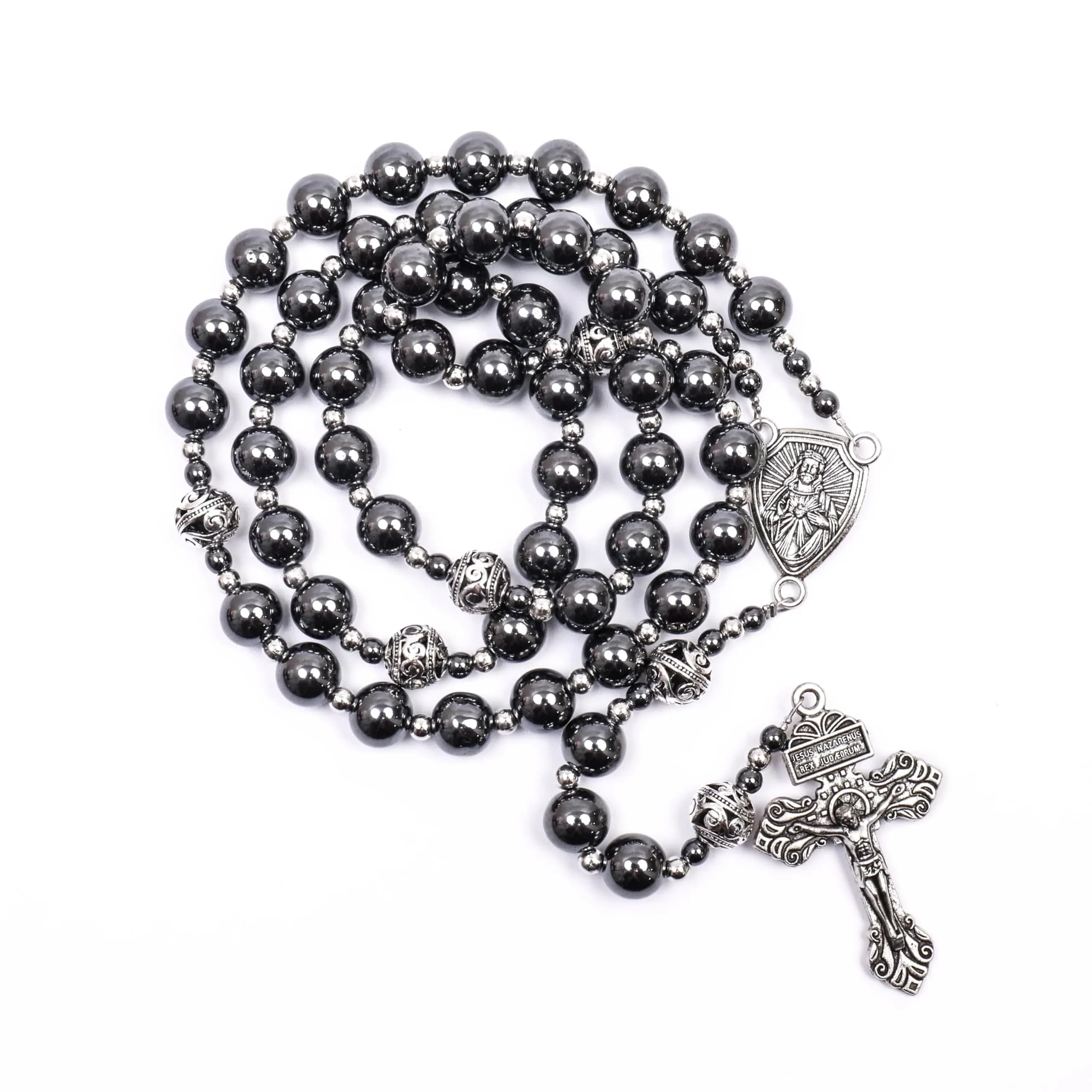Nazareth Store Hematite Rosary Necklace for Men 50cm (20") | Devotional Strength & Spiritual Authority — Our Father