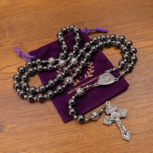 Nazareth Store Hematite Rosary Necklace for Men 50cm (20") | Devotional Strength & Spiritual Authority thumbnail 6
