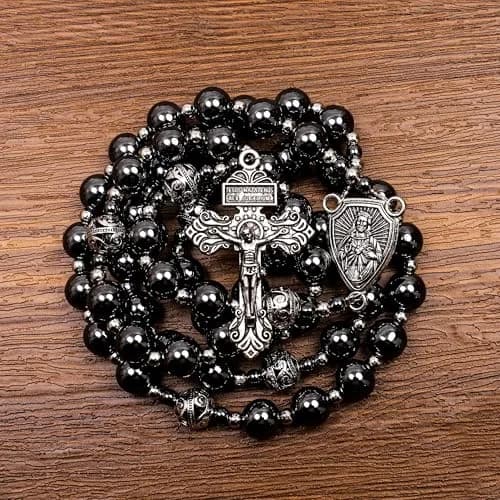 Nazareth Store Hematite Rosary Necklace for Men 50cm (20") | Devotional Strength & Spiritual Authority thumbnail 9