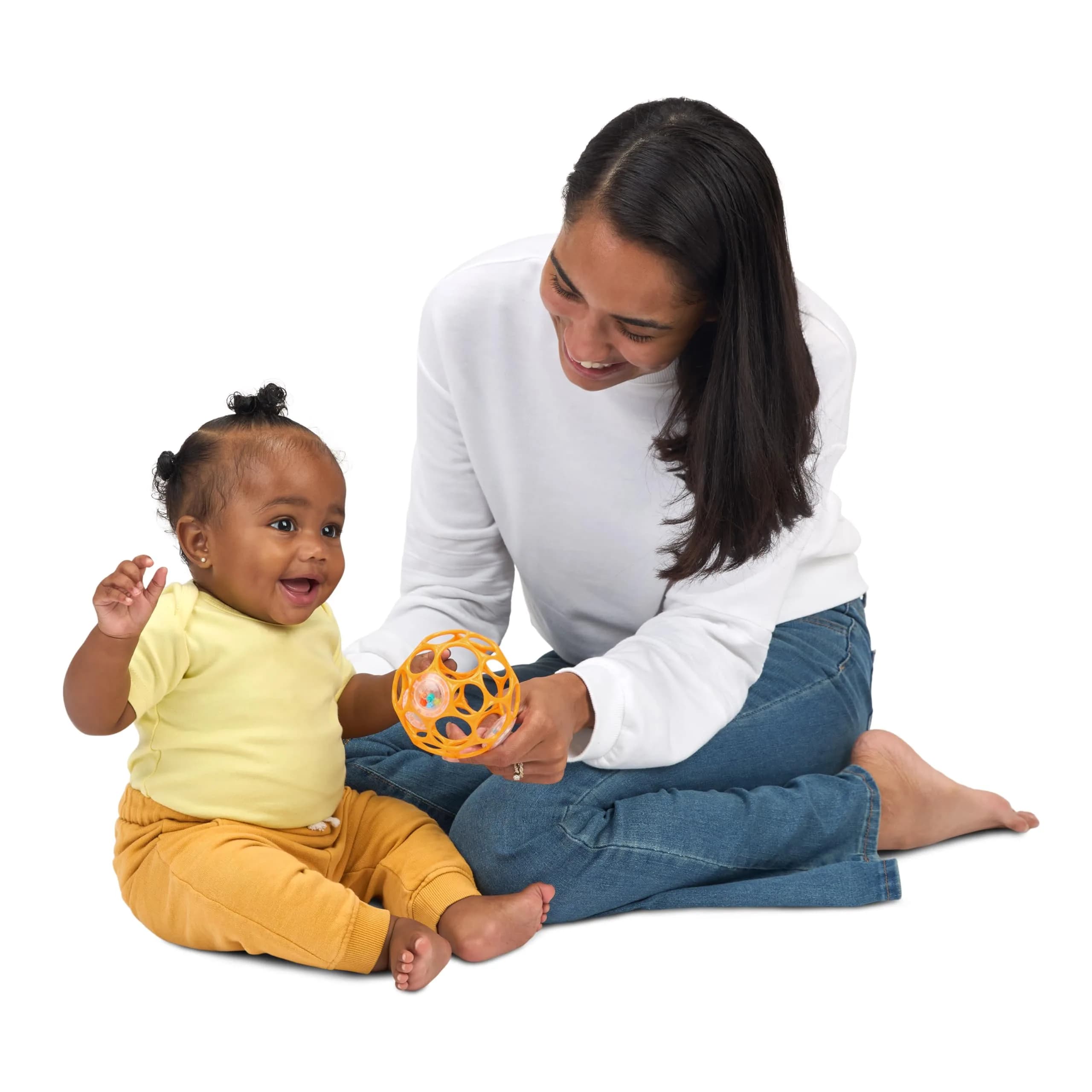 Bright Starts Oball Rattle Ball, Easy-Grasp Infant Toy with Finger Holes, Orange, 0-10cm (4in) - view 5