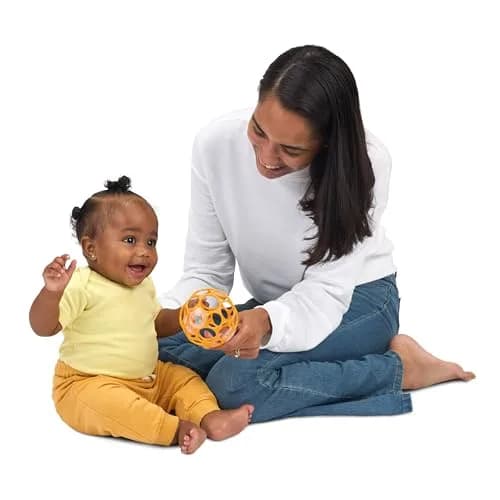 Bright Starts Oball Rattle Ball, Easy-Grasp Infant Toy with Finger Holes, Orange, 0-10cm (4in) thumbnail 5