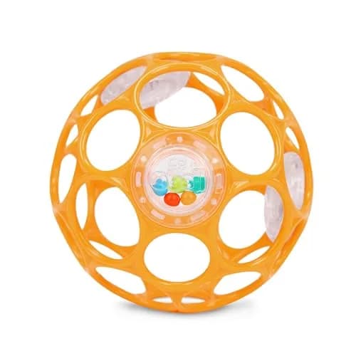 Bright Starts Oball Rattle Ball, Easy-Grasp Infant Toy with Finger Holes, Orange, 0-10cm (4in) thumbnail 1