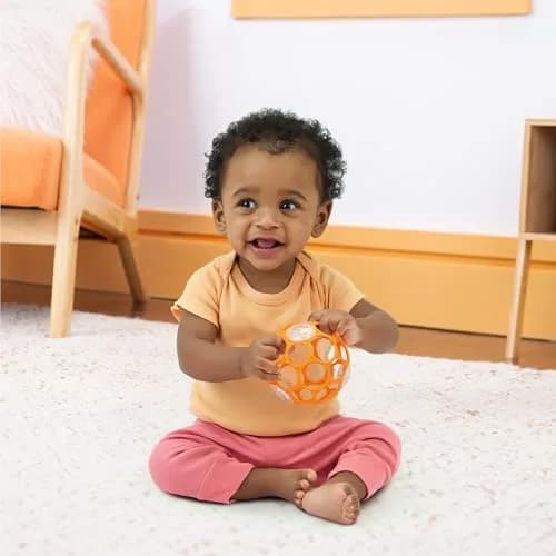 Bright Starts Oball Rattle Ball, Easy-Grasp Infant Toy with Finger Holes, Orange, 0-10cm (4in) thumbnail 7