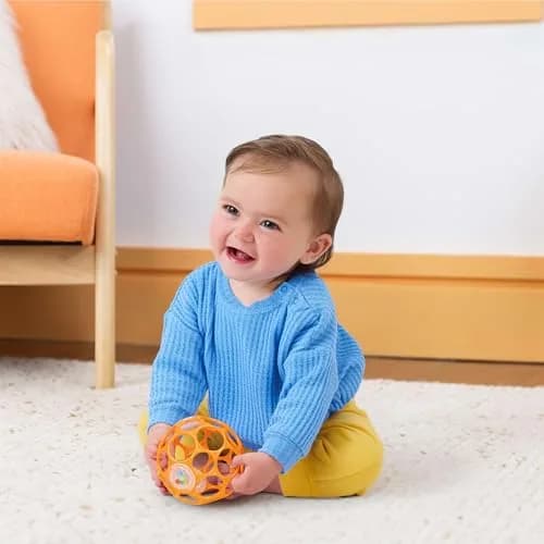Bright Starts Oball Rattle Ball, Easy-Grasp Infant Toy with Finger Holes, Orange, 0-10cm (4in) thumbnail 8