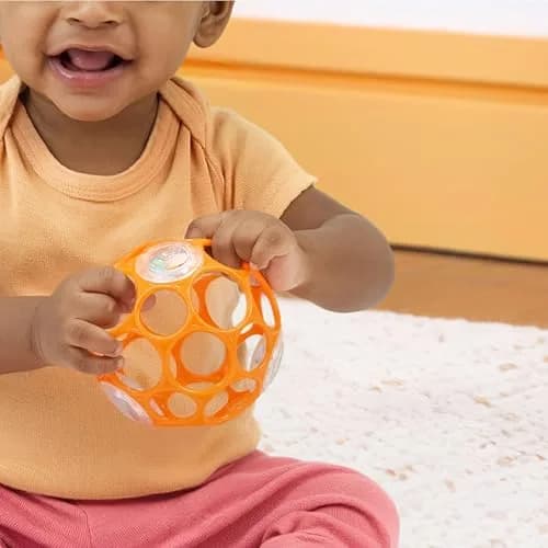 Bright Starts Oball Rattle Ball, Easy-Grasp Infant Toy with Finger Holes, Orange, 0-10cm (4in) thumbnail 9