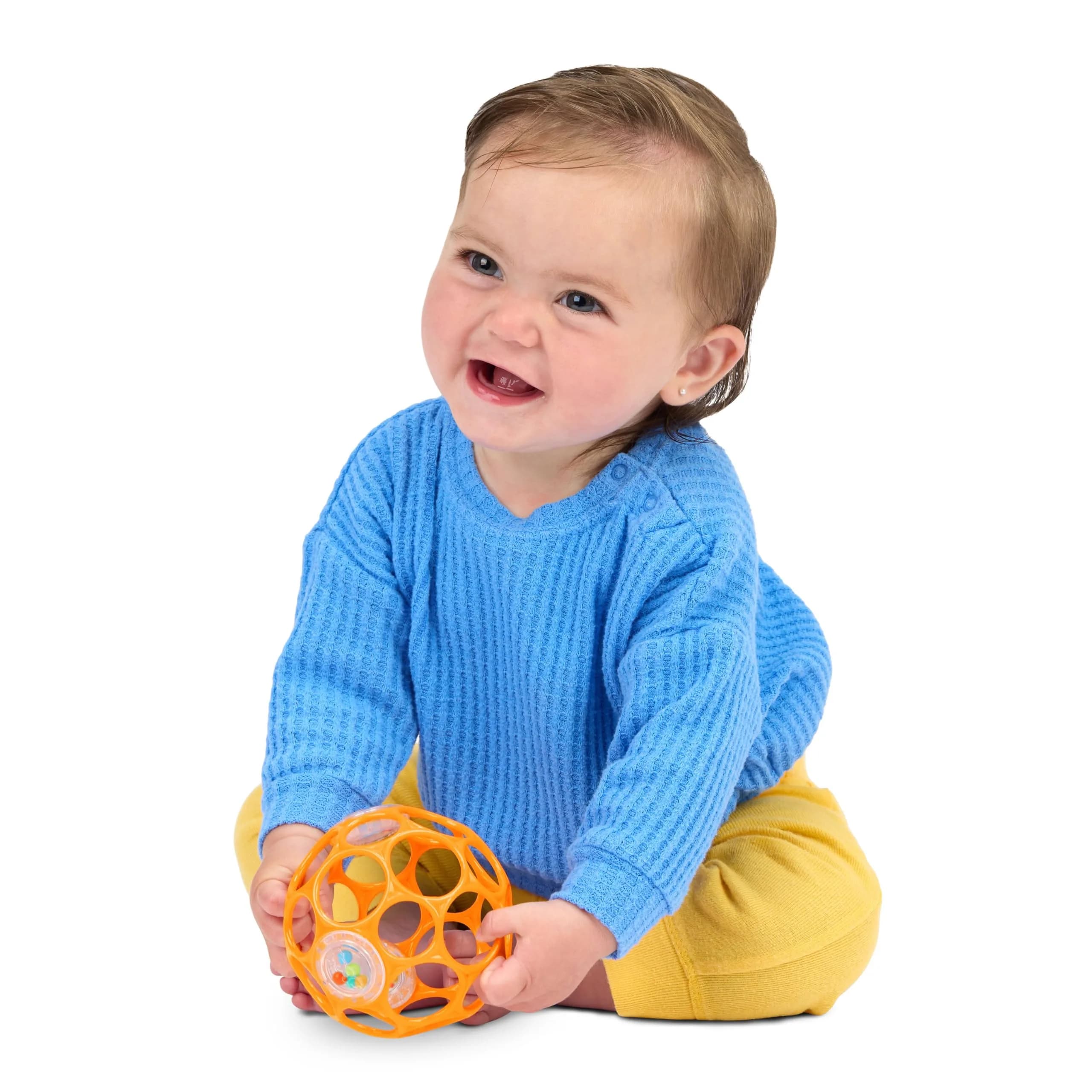 Bright Starts Oball Rattle Ball, Easy-Grasp Infant Toy with Finger Holes, Orange, 0-10cm (4in) - view 2