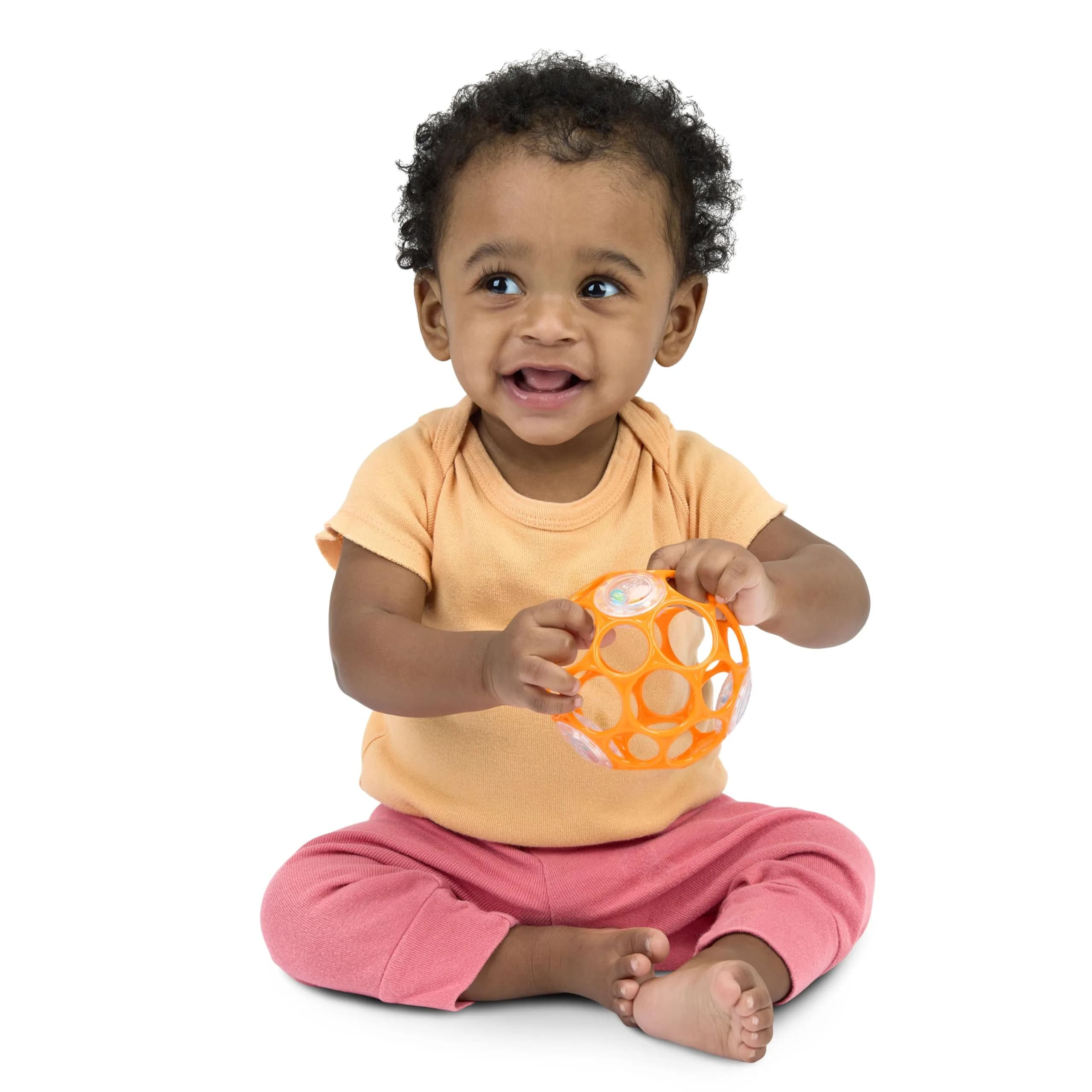 Bright Starts Oball Rattle Ball, Easy-Grasp Infant Toy with Finger Holes, Orange, 0-10cm (4in) - view 4
