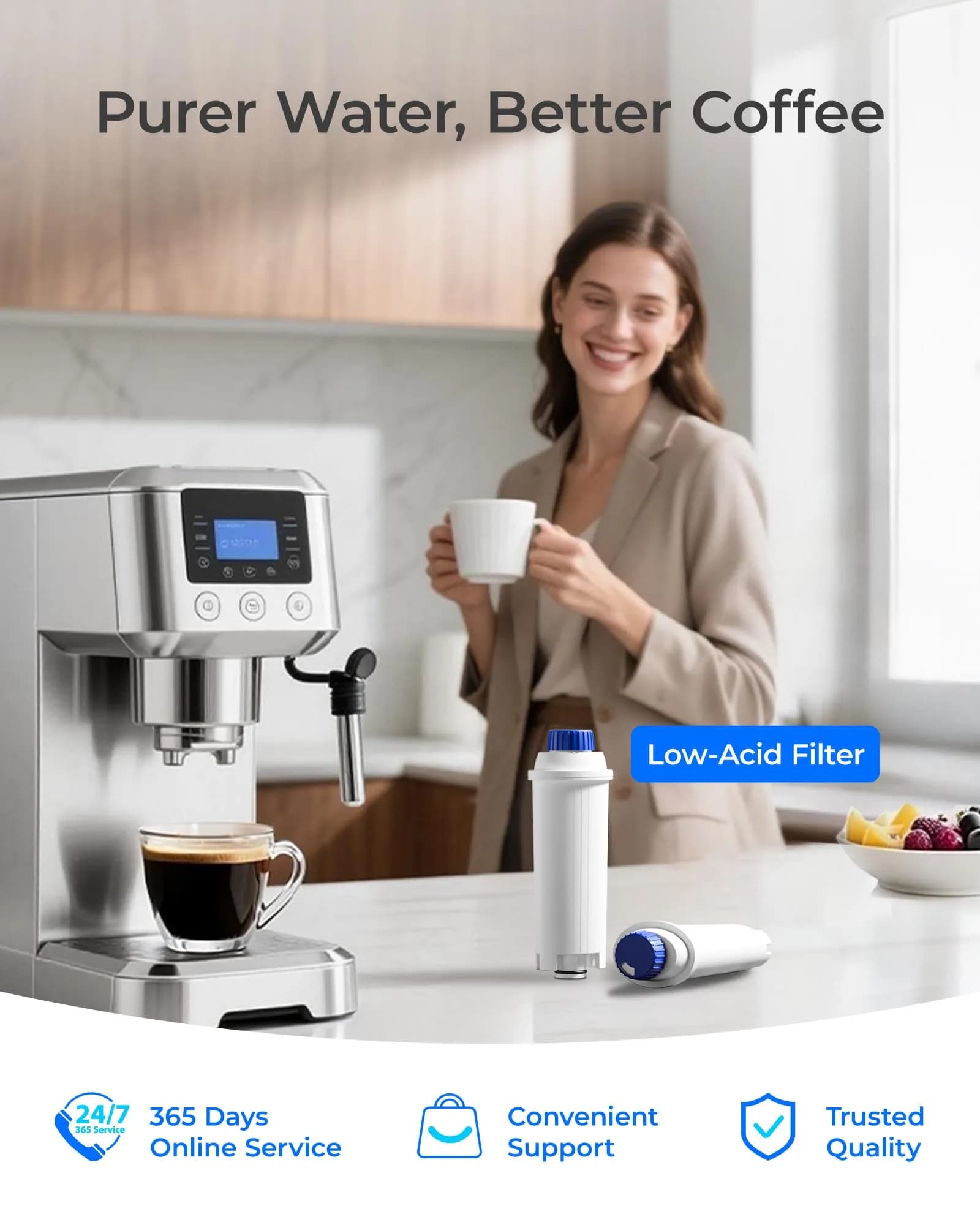Waterdrop C11 Low-Acid Coffee Filter Replacement for De'Longhi® 4 Pack | Advanced Filtration for Smoother Coffee - view 8