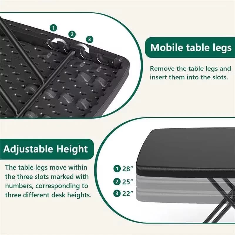 FurniEdge 30 Inch Folding Table Set of 2 | Adjustable Height Heavy Duty Utility Table for Small Spaces thumbnail 5