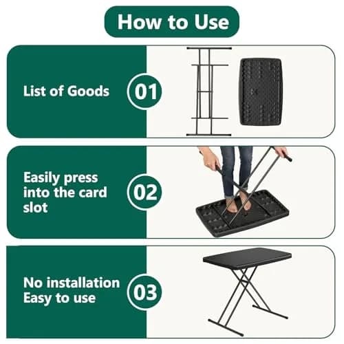 FurniEdge 30 Inch Folding Table Set of 2 | Adjustable Height Heavy Duty Utility Table for Small Spaces thumbnail 9