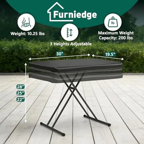 FurniEdge 30 Inch Folding Table Set of 2 | Adjustable Height Heavy Duty Utility Table for Small Spaces thumbnail 2