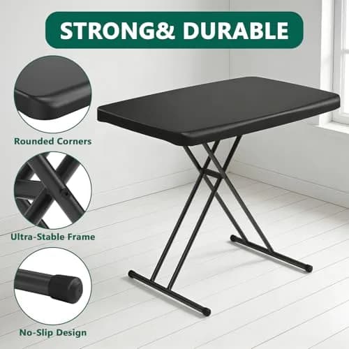 FurniEdge 30 Inch Folding Table Set of 2 | Adjustable Height Heavy Duty Utility Table for Small Spaces thumbnail 3